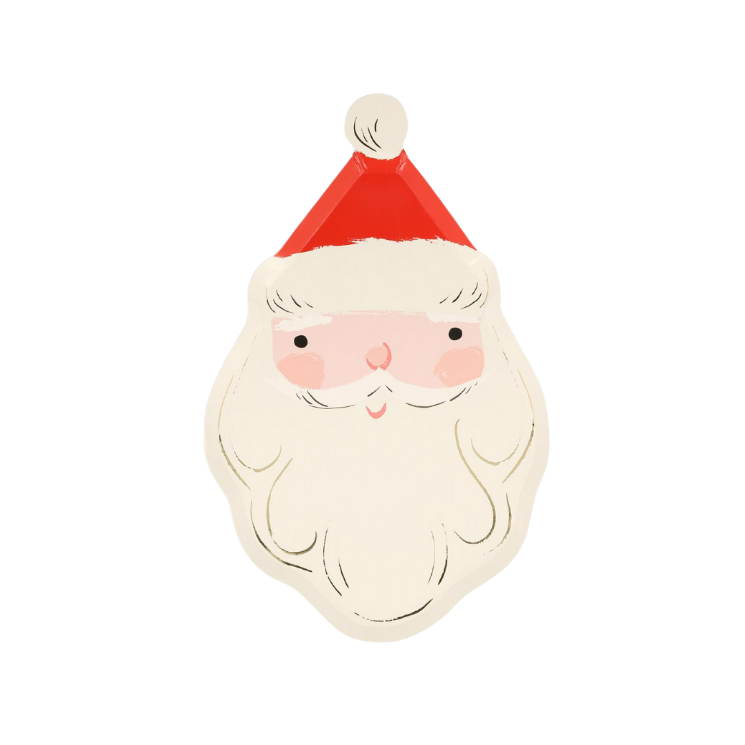 Red and white Santa face plate with festive design Christmas theme from Parte Haus party supply store in Bethesda MD