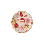 Red and gold Christmas large plate with Santa and holiday icons from Parte Haus party supply store in Bethesda MD