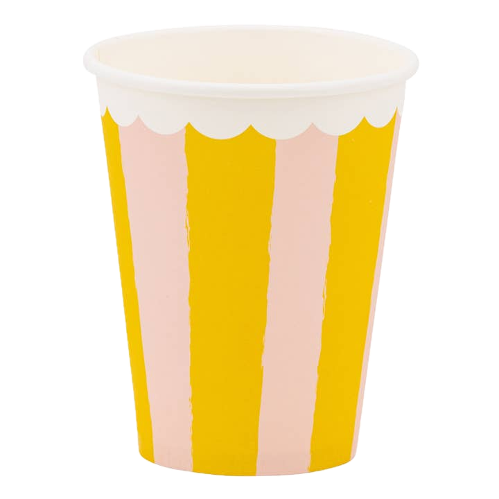 Yellow and Pink Stripe Scallop Rim Cups