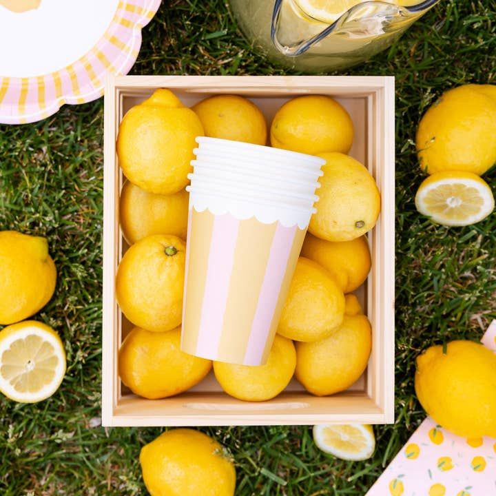 Yellow and Pink Stripe Scallop Rim Cups