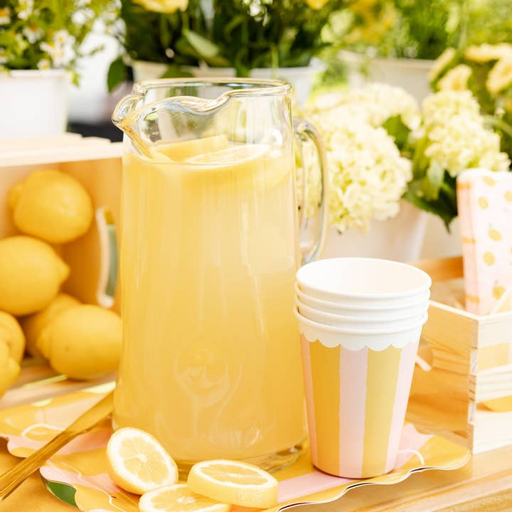 Yellow and Pink Stripe Scallop Rim Cups