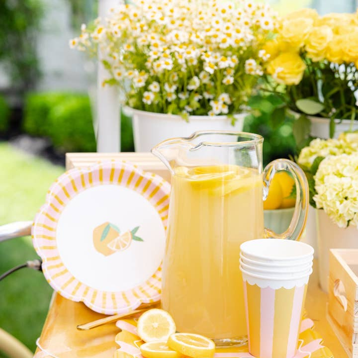 Yellow and Pink Stripe Scallop Rim Cups