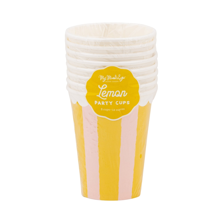 Yellow and Pink Stripe Scallop Rim Cups