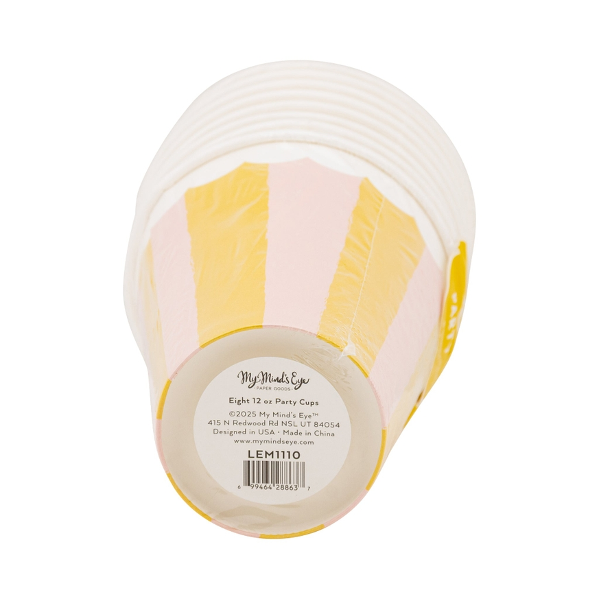 Yellow and Pink Stripe Scallop Rim Cups