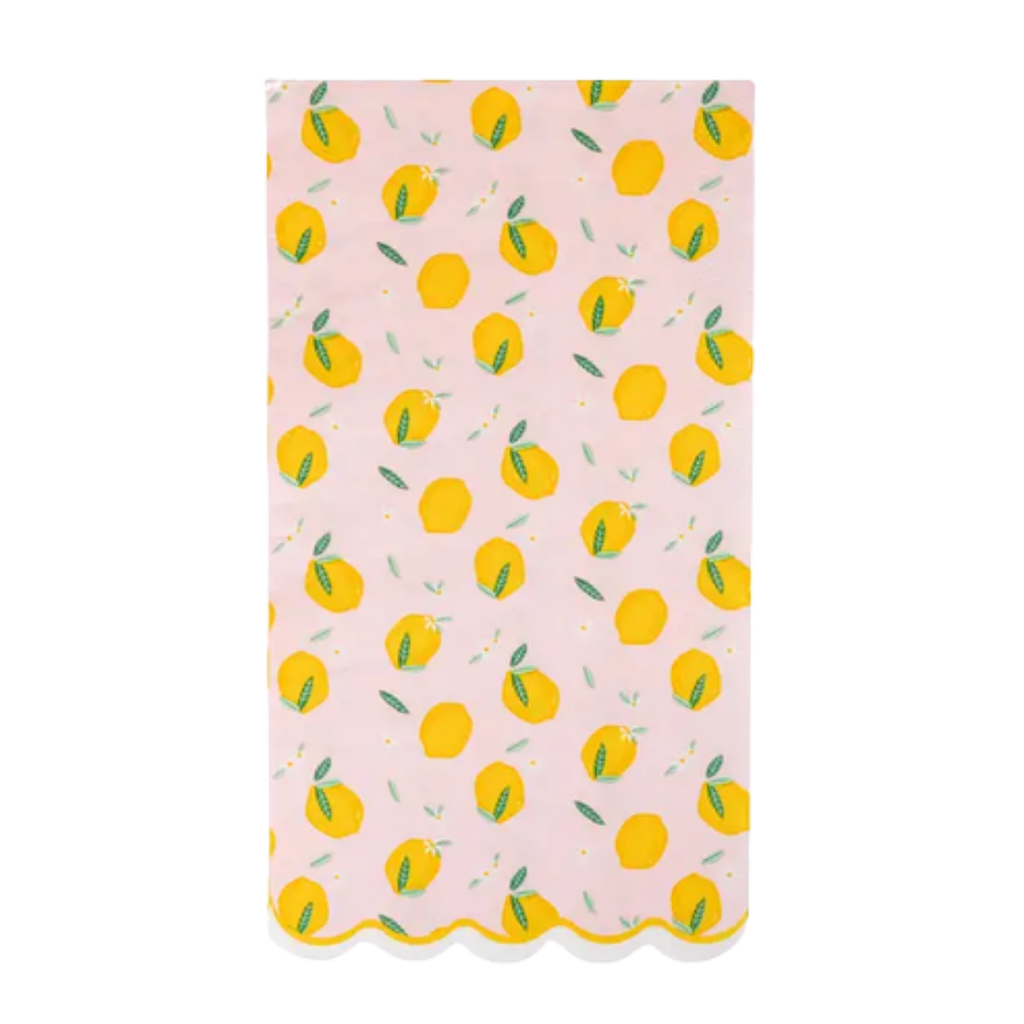 Pink Lemon Print Scalloped Edged Guest Napkins