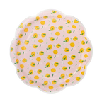 Pink and Yellow Lemon Scatter Scalloped Small Appetizer Dessert Plates