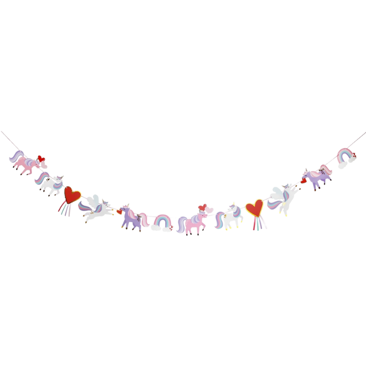 Pastel unicorn and rainbow garland whimsical banner for birthday from Parte Haus party supply store in Bethesda Maryland