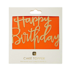 Gold happy birthday cake topper with script letters for birthday from Parte Haus party supply store in Bethesda MD