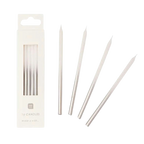 Silver birthday candles slim and elegant for celebrations from Parte Haus party supply store in Bethesda Maryland