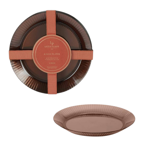 Brown Ribbed Heavy Plastic Brown Plates