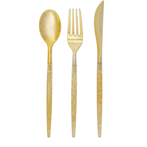 Matrix Hammered Gold Plastic Cutlery Set - 30 pcs
