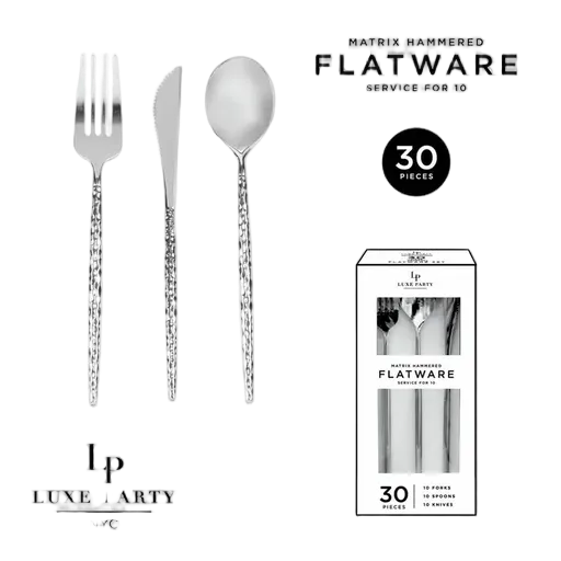 Silver Hammered Matrix Cutlery Set - 30 pcs