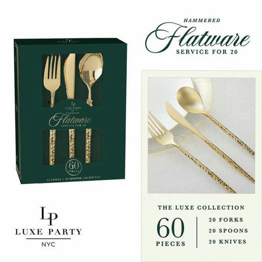 Matrix Hammered Gold Plastic Cutlery Set - 60 pcs