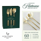 Matrix Hammered Gold Plastic Cutlery Set - 60 pcs