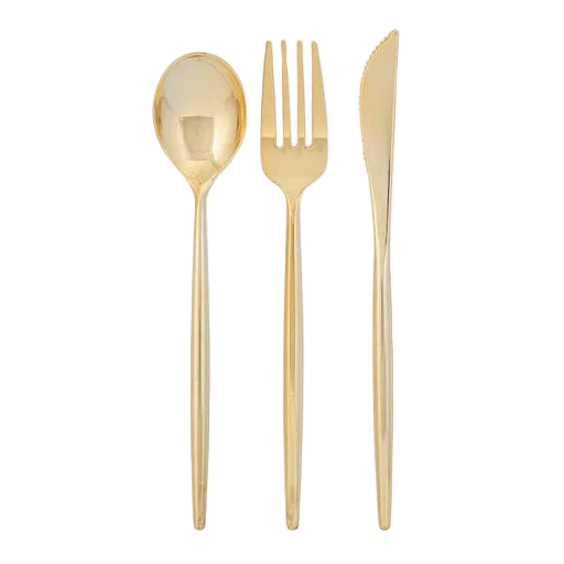 Matrix Hammered Gold Plastic Cutlery Set - 60 pcs