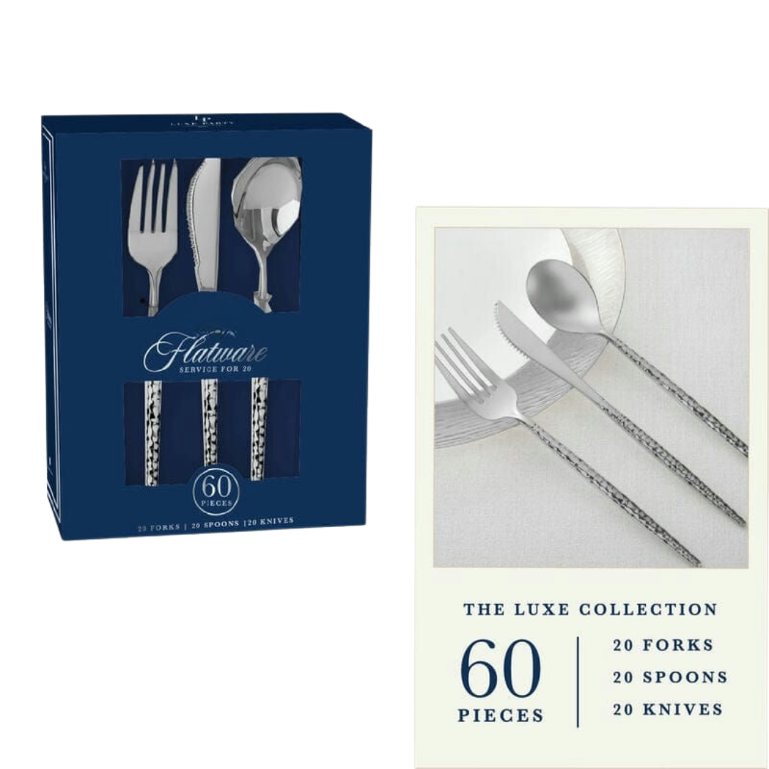 Matrix Hammered Silver Plastic Cutlery Set - 60 pcs