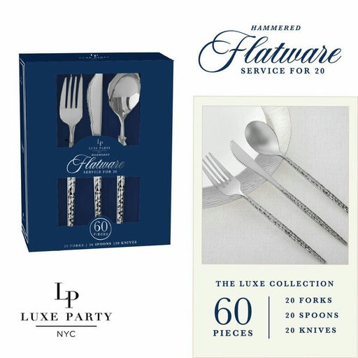 Matrix Hammered Silver Plastic Cutlery Set - 60 pcs