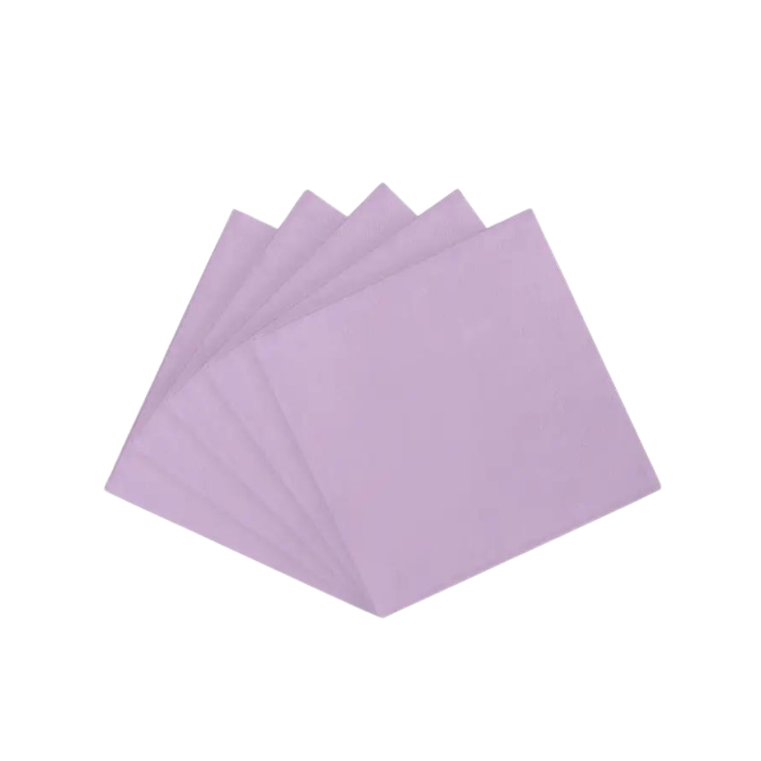 Lavender beverage napkins with simple folded design for celebrations from Parte Haus party supply store in Bethesda MD.