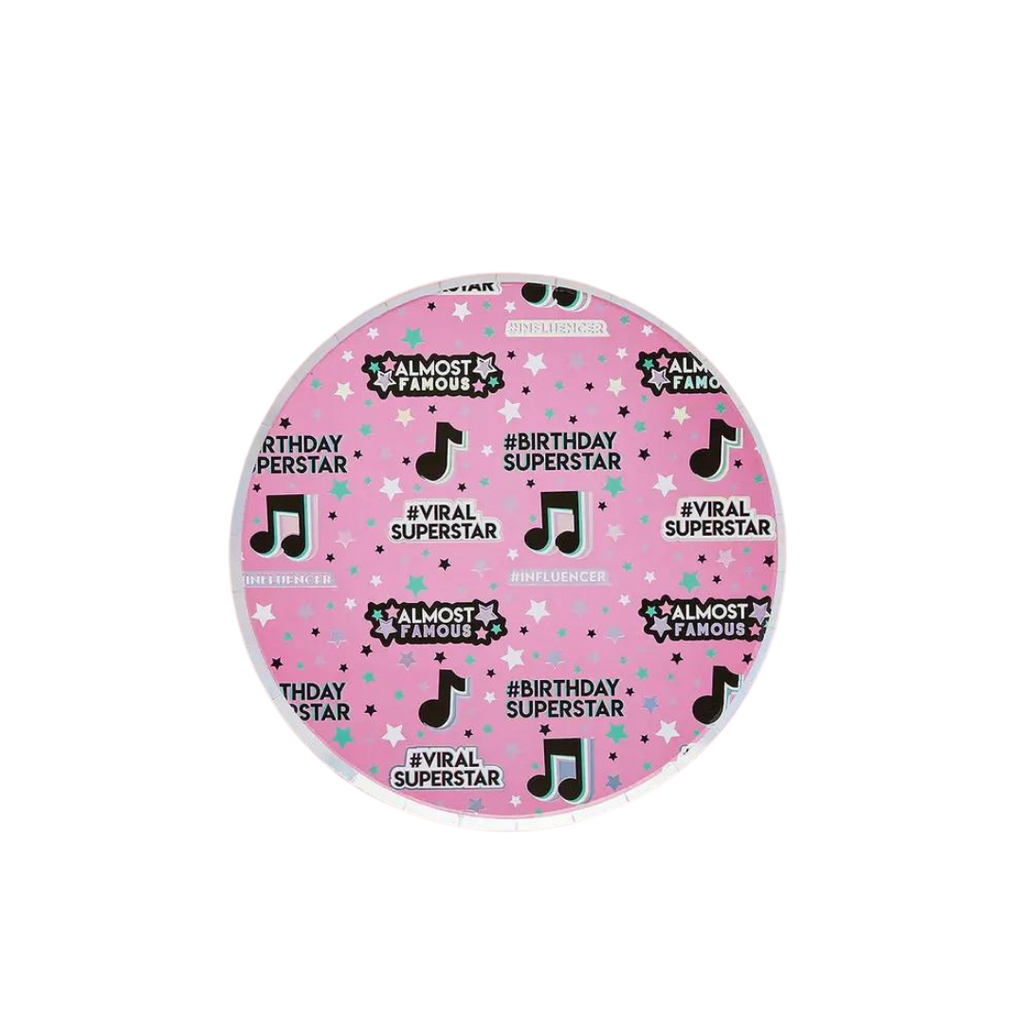 Pink dance birthday paper plate with music notes and stars from Parte Haus party supply store in Bethesda Maryland