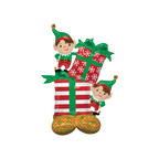 Red green elf giant foil balloon with presents for Christmas from Parte Haus party supply store in Bethesda Maryland