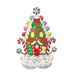 Brown giant gingerbread house foil balloon with holiday candy details Christmas decor from Parte Haus party supply store in Bethesda Maryland