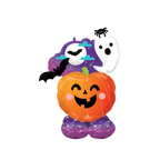 Orange purple jack o lantern and ghost foil balloon with bats Halloween from Parte Haus party supply store in Bethesda Maryland