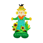 Multicolor scarecrow foil balloon with sunflowers and corn Fall Harvest from Parte Haus party supply store in Bethesda MD.
