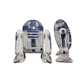 Blue and white giant R2D2 foil balloon standing upright Star Wars theme from Parte Haus party supply store in Bethesda Maryland