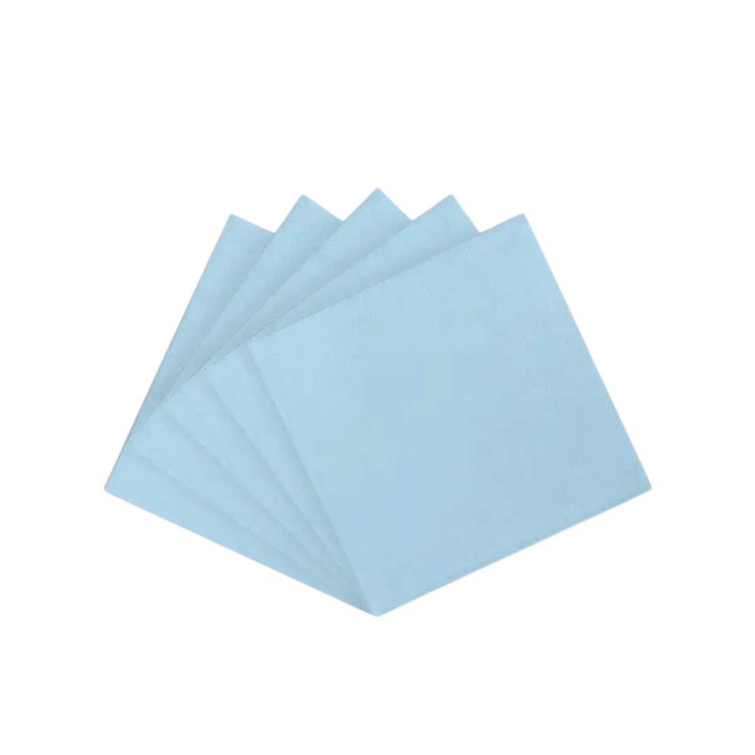 Light blue beverage napkins square stack for birthday or baby shower from Parte Haus party supply store in Bethesda MD