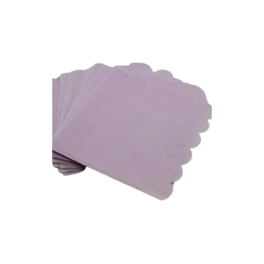 Light purple paper napkins with scalloped edges for birthday or baby shower from Parte Haus party supply store in Bethesda MD