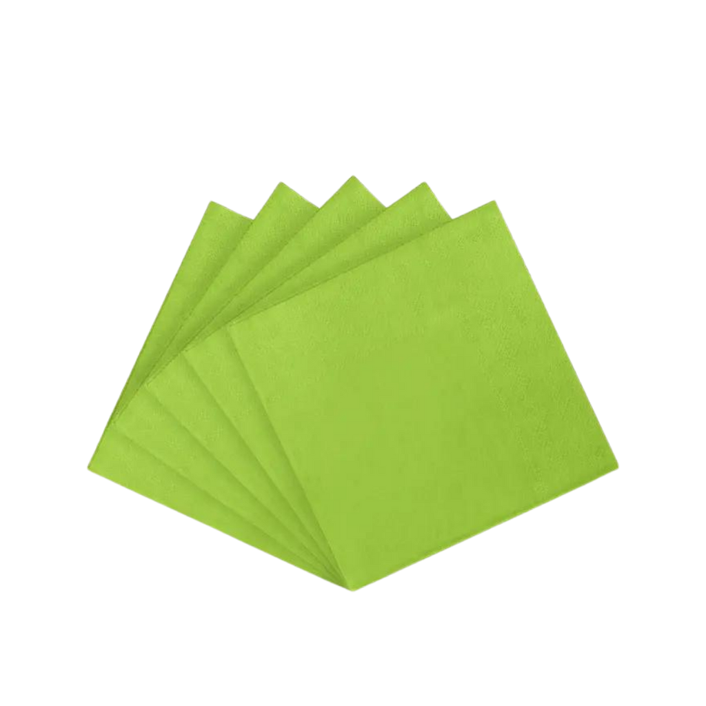 Lime green luncheon napkins five stacked square napkins for birthdays from Parte Haus party supply store in Bethesda MD.