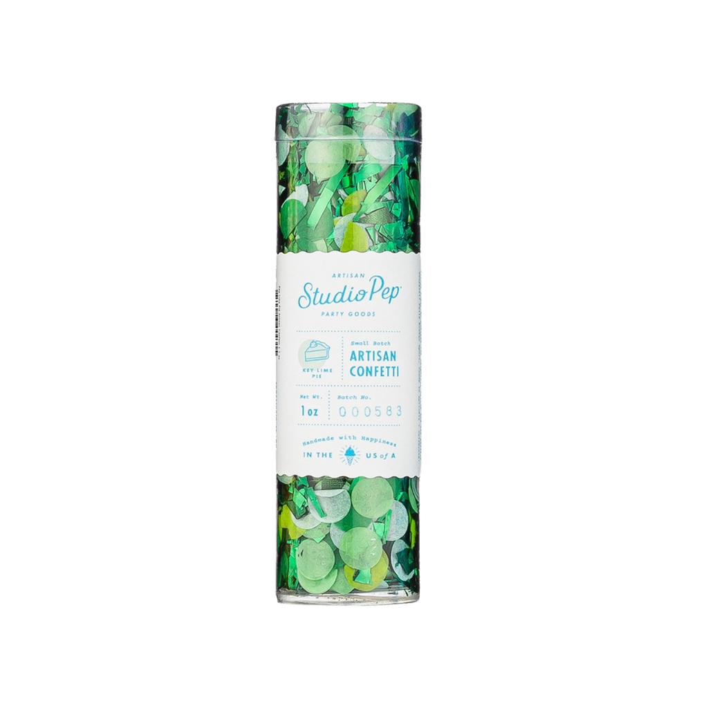 Lime green artisan confetti in a clear tube birthday or celebration from Parte Haus party supply store in Bethesda MD