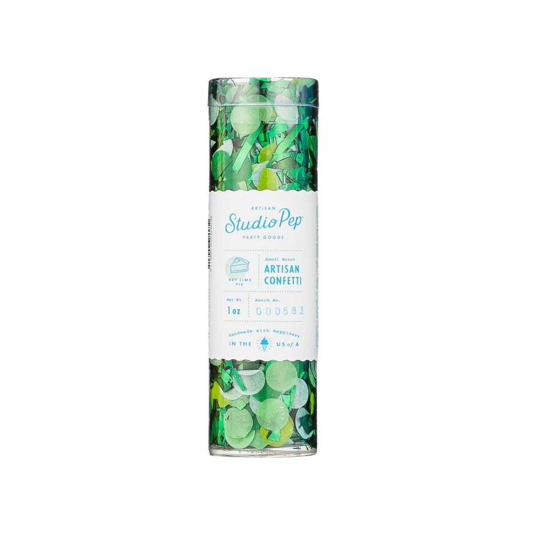 Lime green artisan confetti in a clear tube birthday or celebration from Parte Haus party supply store in Bethesda MD