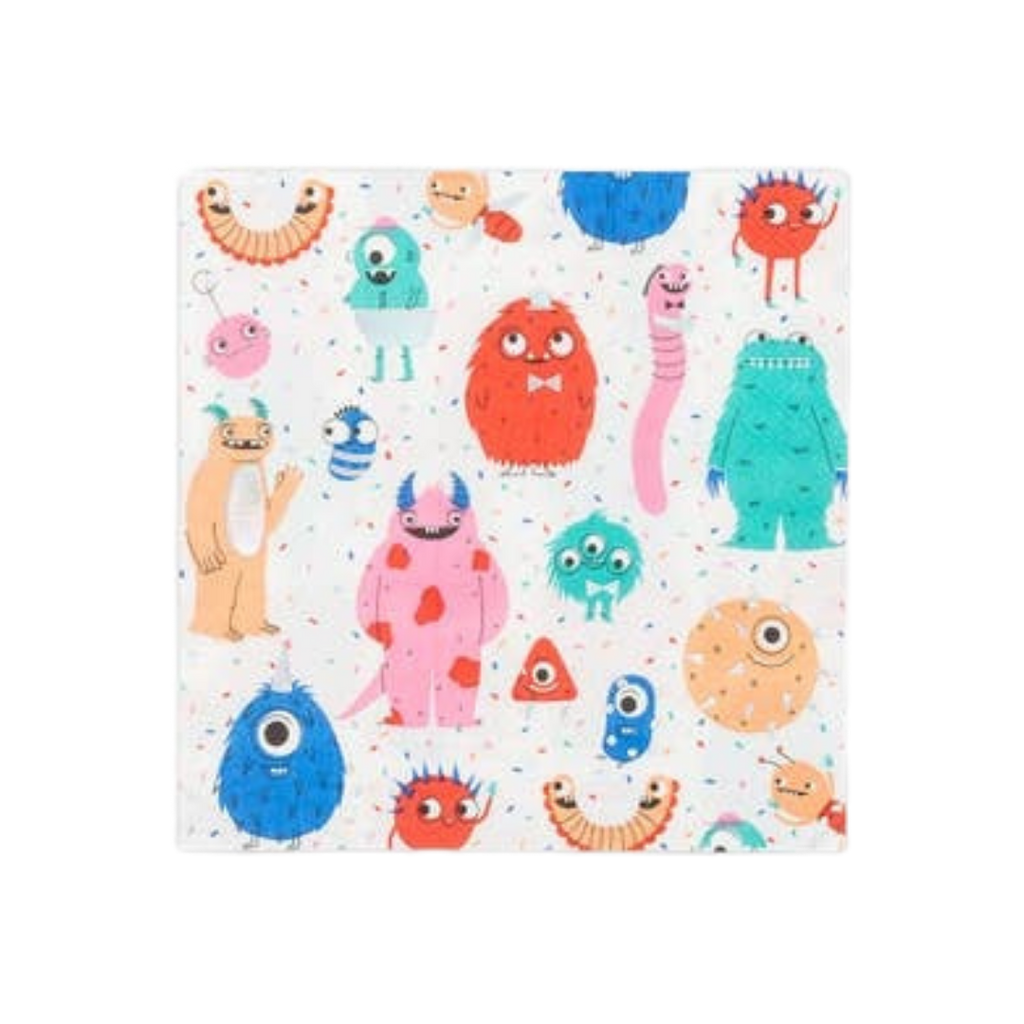 Colorful monster napkins with cartoon creatures birthday theme from Parte Haus party supply store in Bethesda MD