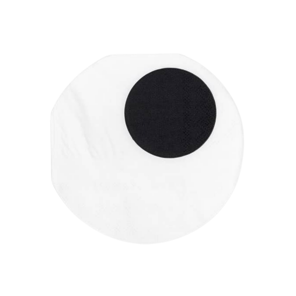 white little monsters napkin with large black circle Halloween theme from Parte Haus party supply store in Bethesda MD