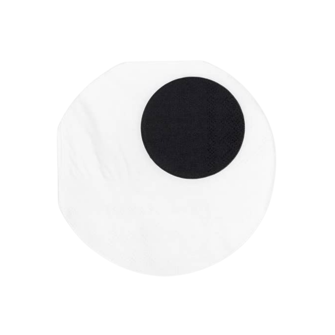 white little monsters napkin with large black circle Halloween theme from Parte Haus party supply store in Bethesda MD