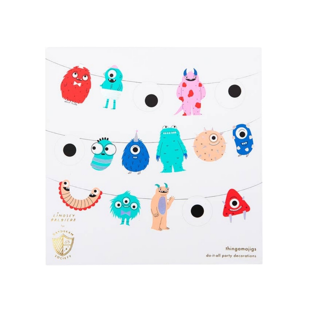 Multicolor monster decorations garland for kids birthday from Parte Haus party supply store in Bethesda MD