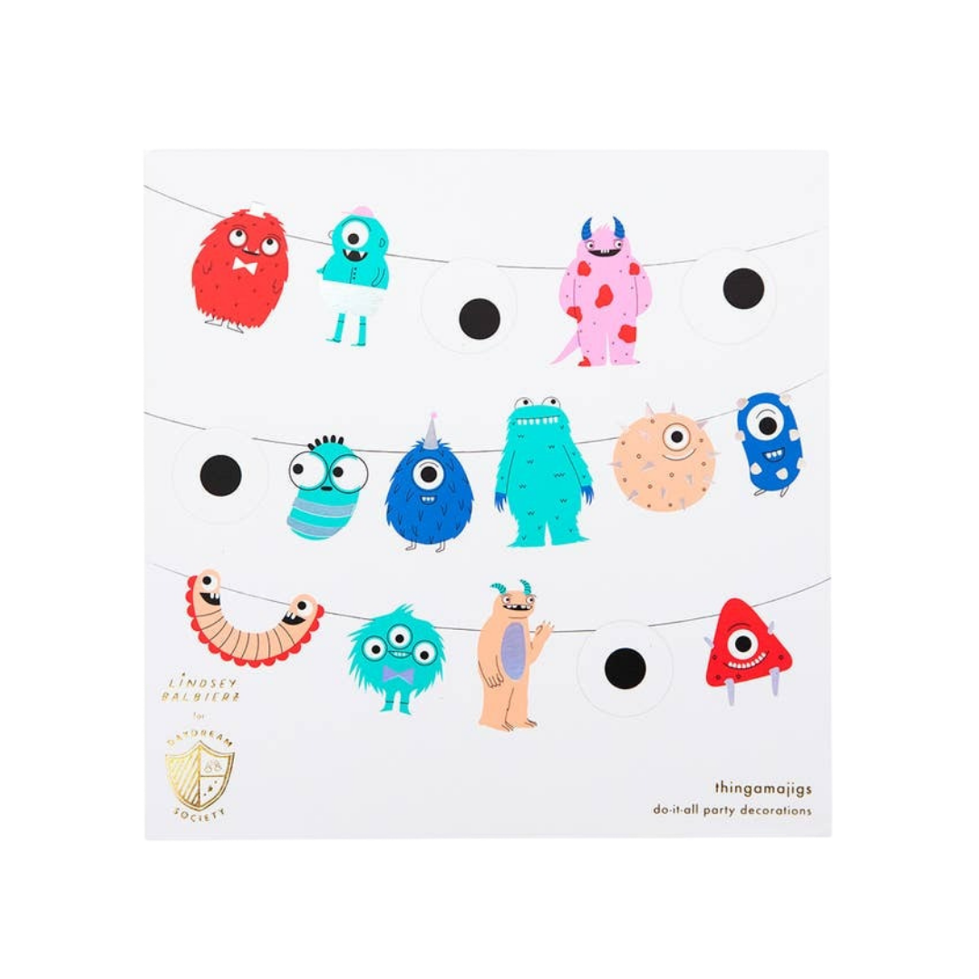 Multicolor monster decorations garland for kids birthday from Parte Haus party supply store in Bethesda MD