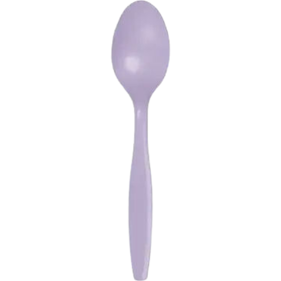 Luscious lavender plastic spoon with a shiny finish for birthdays from Parte Haus party supply store in Bethesda MD.