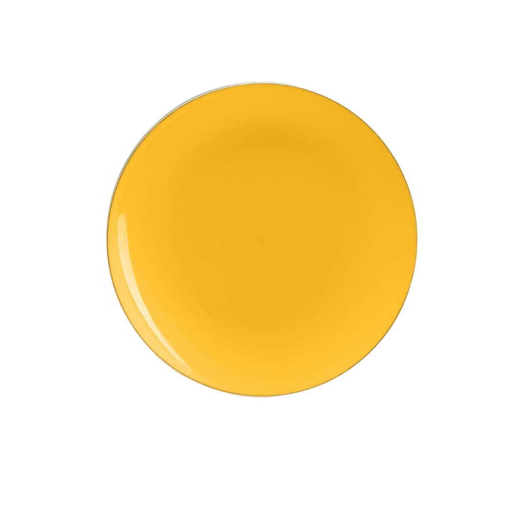 Yellow plate round dinnerware for birthday celebration from Parte Haus party supply store in Bethesda MD