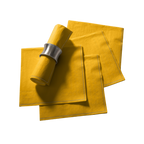 Yellow napkin set with silver napkin ring for festive dinners from Parte Haus party supply store in Bethesda MD
