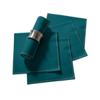 Teal napkins with silver napkin ring table decor for elegant dinner from Parte Haus party supply store in Bethesda MD