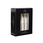 Gold flatware set with forks spoons and knives in a black box elegant dining from Parte Haus party supply store in Bethesda MD