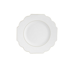 White scalloped dinner plate elegant tableware for weddings from Parte Haus party supply store in Bethesda Maryland