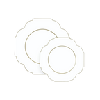 White and gold scalloped party plates for elegant celebrations from Parte Haus party supply store in Bethesda MD.