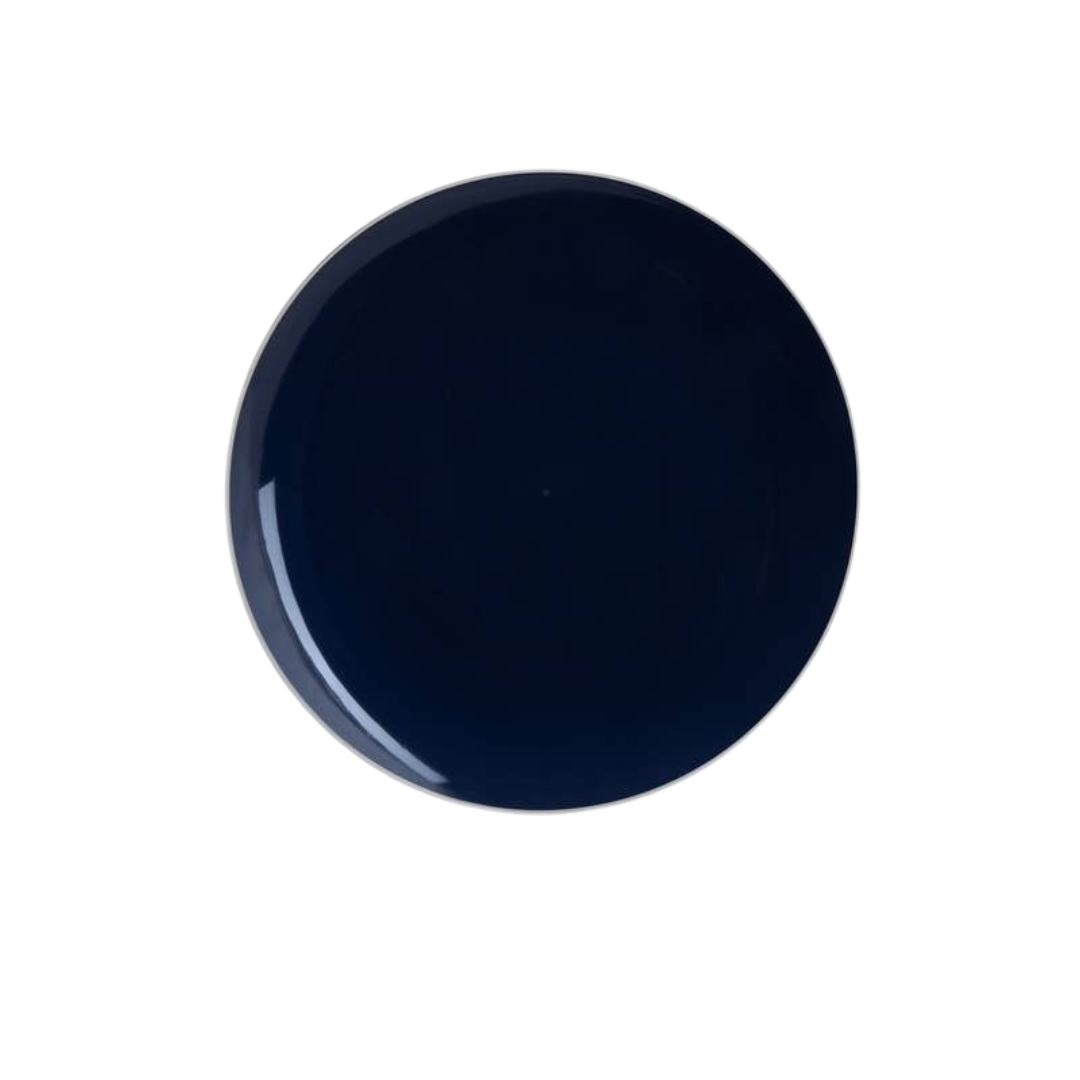 Navy blue round plate elegant dinnerware for celebrations from Parte Haus party supply store in Bethesda MD