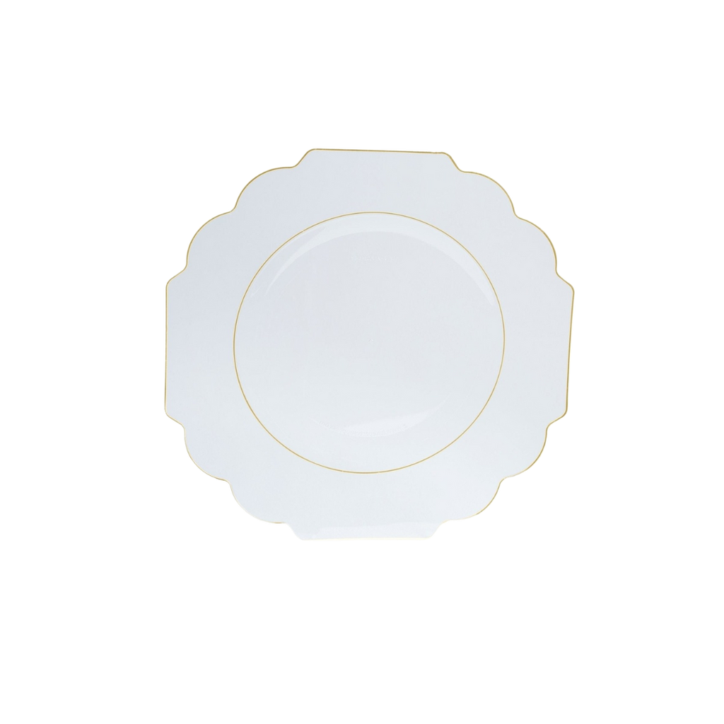 White and gold scalloped plate elegant tableware for weddings from Parte Haus party supply store in Bethesda MD