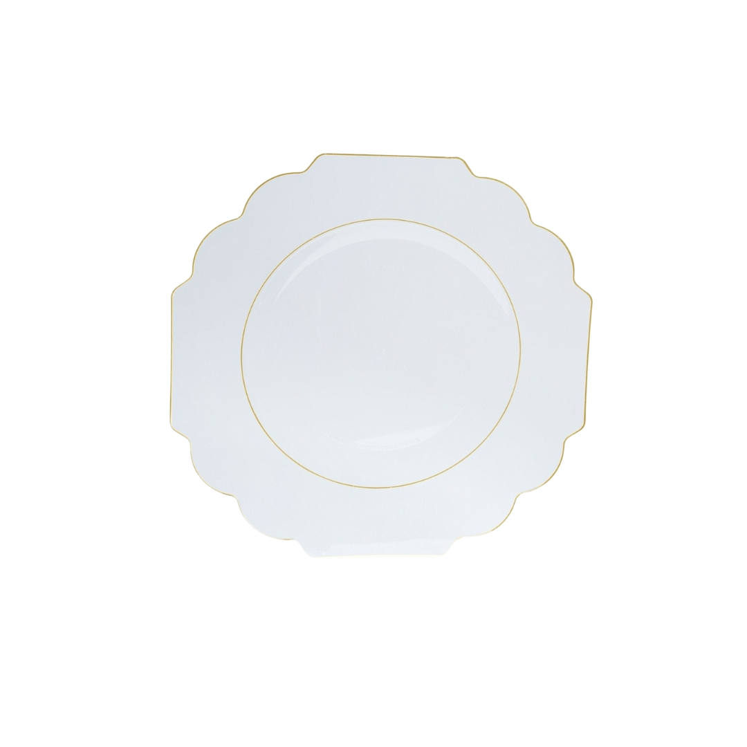 White and gold scalloped plate elegant tableware for weddings from Parte Haus party supply store in Bethesda MD