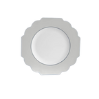 Silver scalloped edge plate elegant tableware for celebrations from Parte Haus party supply store in Bethesda MD.