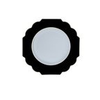 Black and white scalloped plate elegant dinnerware for celebrations from Parte Haus party supply store in Bethesda Maryland